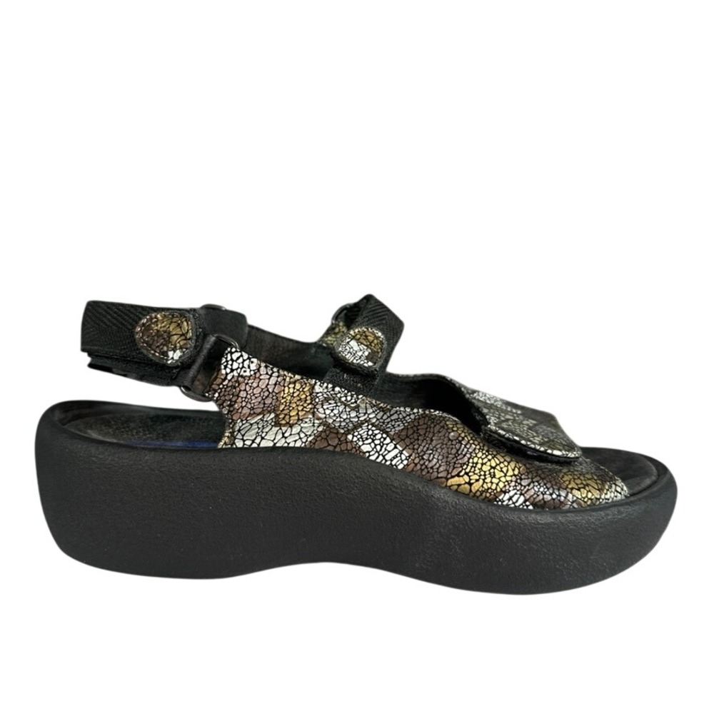 Wolky Jewel Metallic Mosaic Leather Walking Sandals Black Gold Silver Size 37